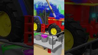 Metal Buckets with Color Paint and Tractor Painting - Learn Colors with Animation