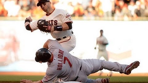Matt Holliday Slides in Marco Scutaro 2012 NLCS
