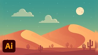 Desert Night Landscape View Vector Illustration Tutorial | Adobe Illustrator CC Tutorial