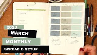 MARCH 2023 PLANNER SETUP | MONTHLY SPREAD | BULLET JOURNAL | KANBAN BOARD