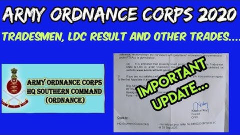 Army Ordnance Corps(AOC) Result Update | AOC Tradesmen,LDc &Other Trade Result| AOC Result 2020