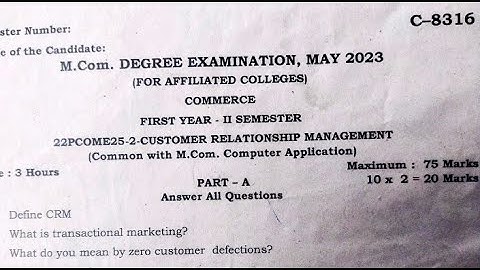 M.com / Customer relationship management question paper May 2023/ commerce