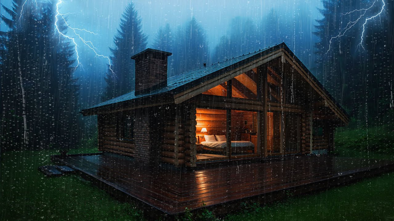 Heavy Rain & Thunderstorm on a Cozy Cabin in the Woods - Deep Sleep ...