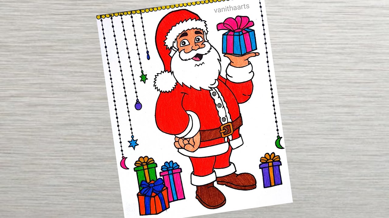 How to draw Santa Claus with gifts