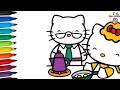 Dibujo y coloreado de Hello Kitty con su papá. Dibujo animado para niños y bebés.@dibujos-felices  