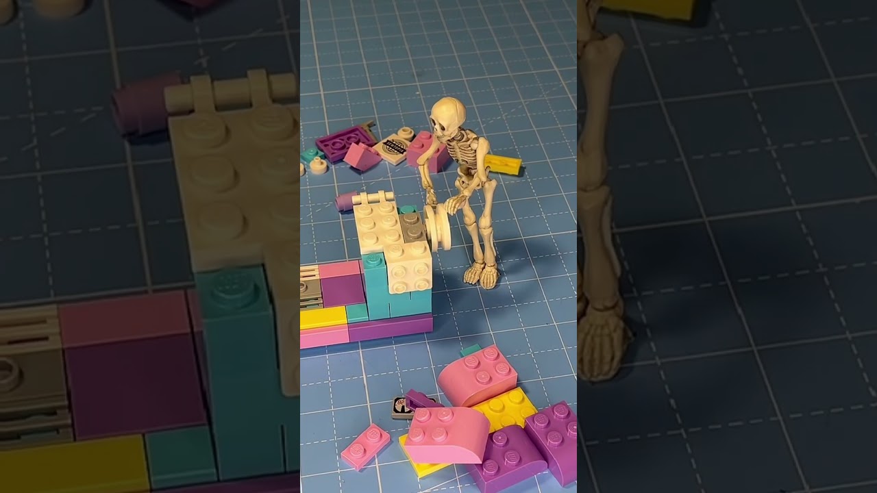 Mr.Bones build a mini Lego sewing machine. 