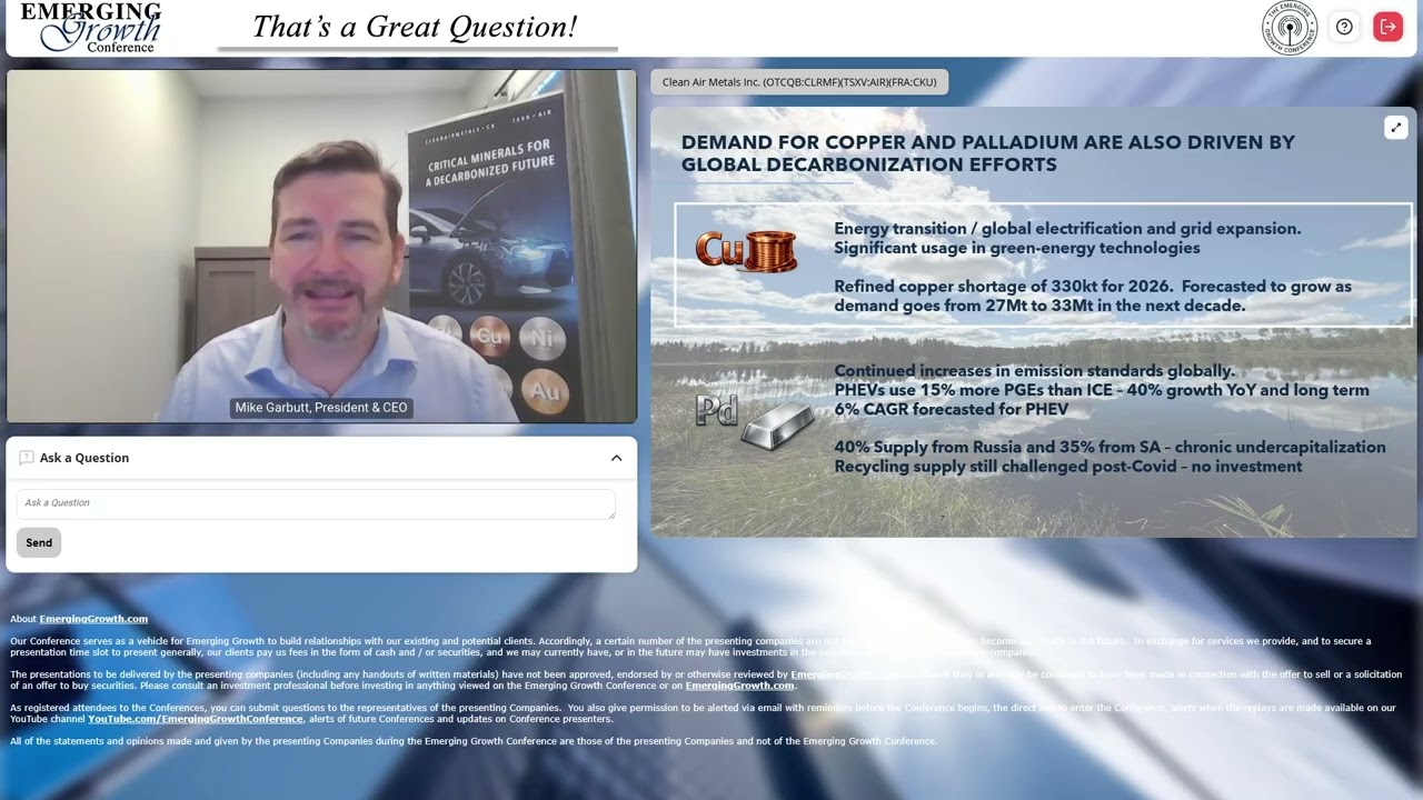 Clean Air Metals, Inc. (OTCQB: CLRMF) (TSXV: AIR) (FRA: CKU)