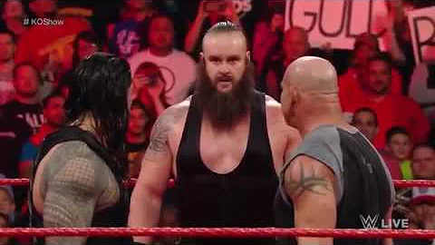 Goldberg and Roman Reigns Double Spear Braun Stroman