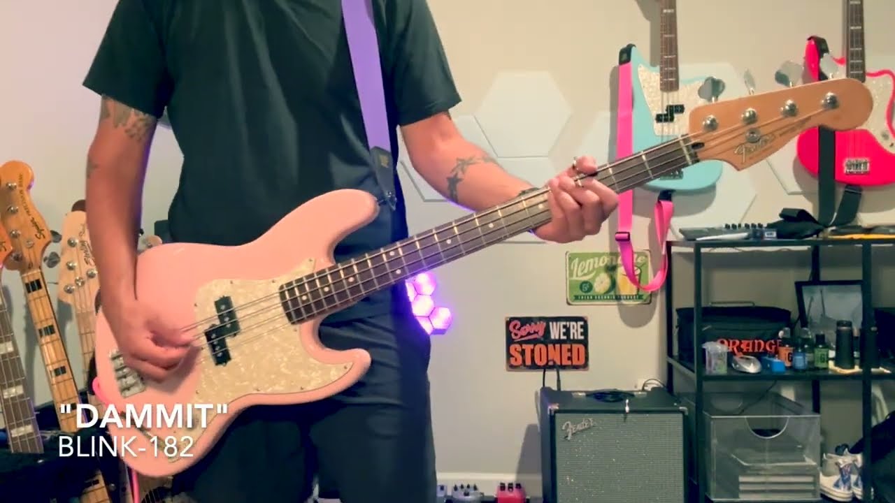 Blink-182 "Dammit" BASS COVER w/Fender Mark Hoppus Jazz in Hot Pink