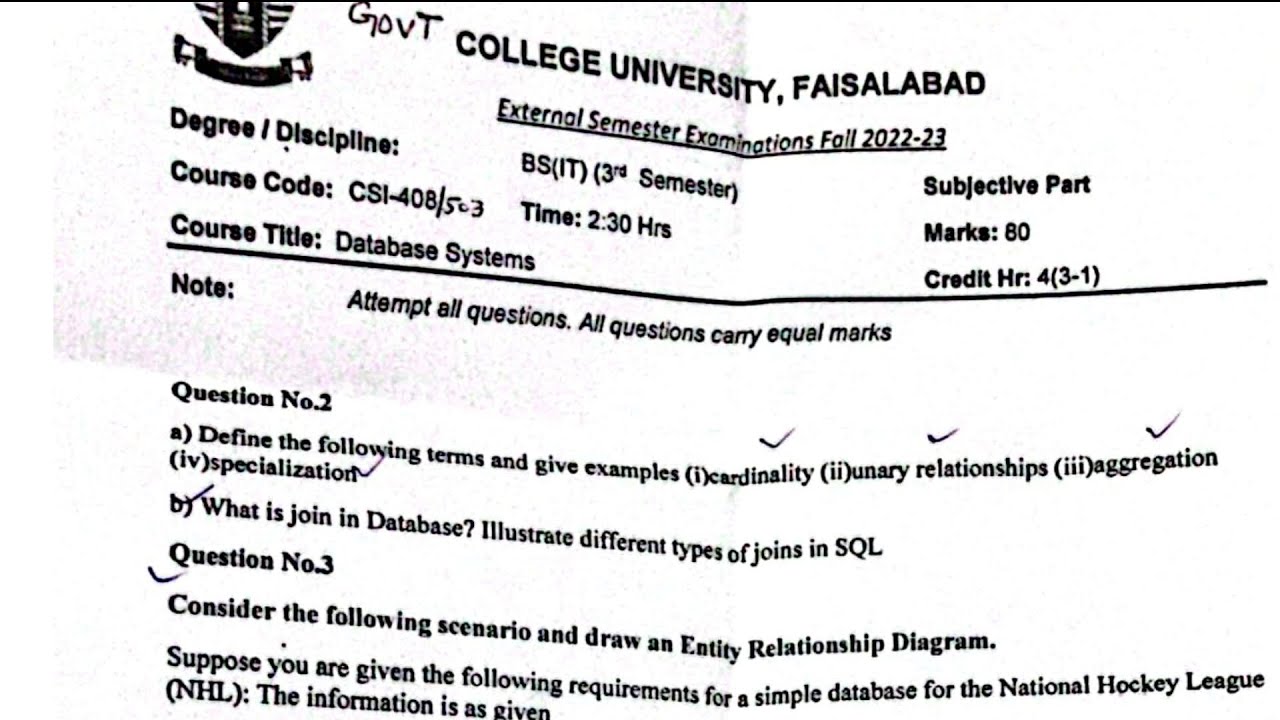 Gcuf past papers of bs It/ database system past papers/1st semester to 5th