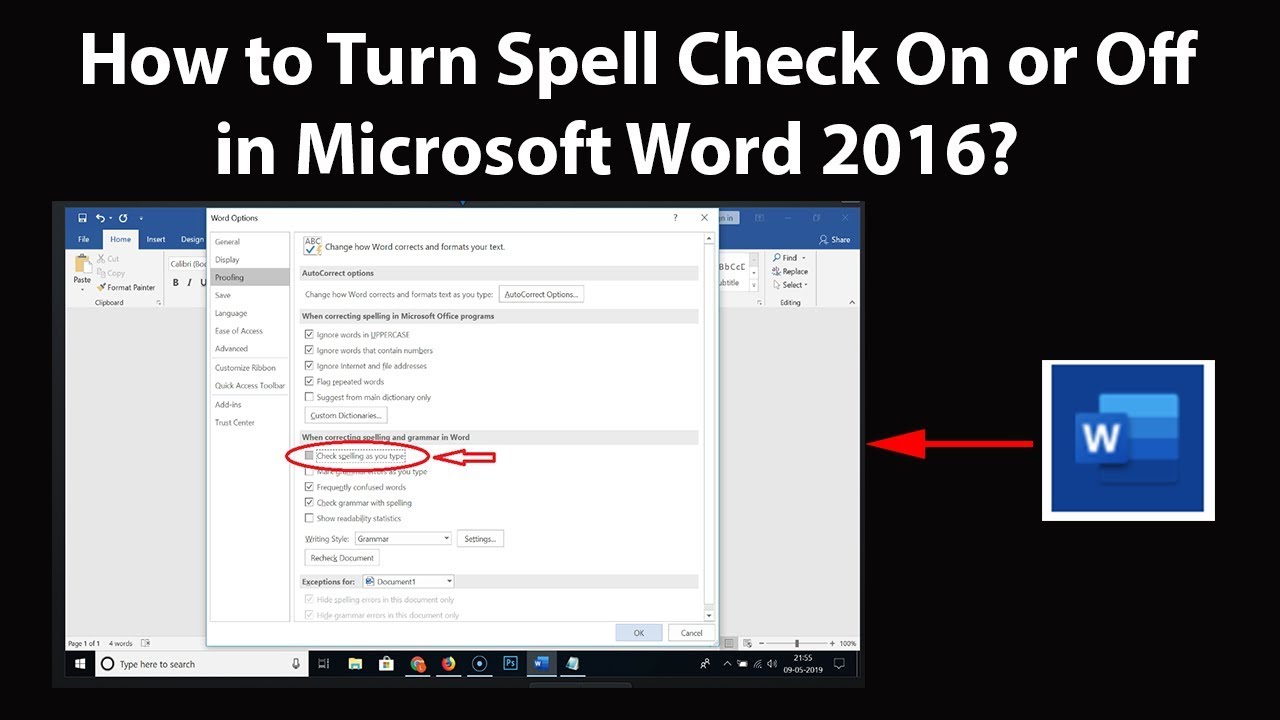 microsoft word 2016 spell check