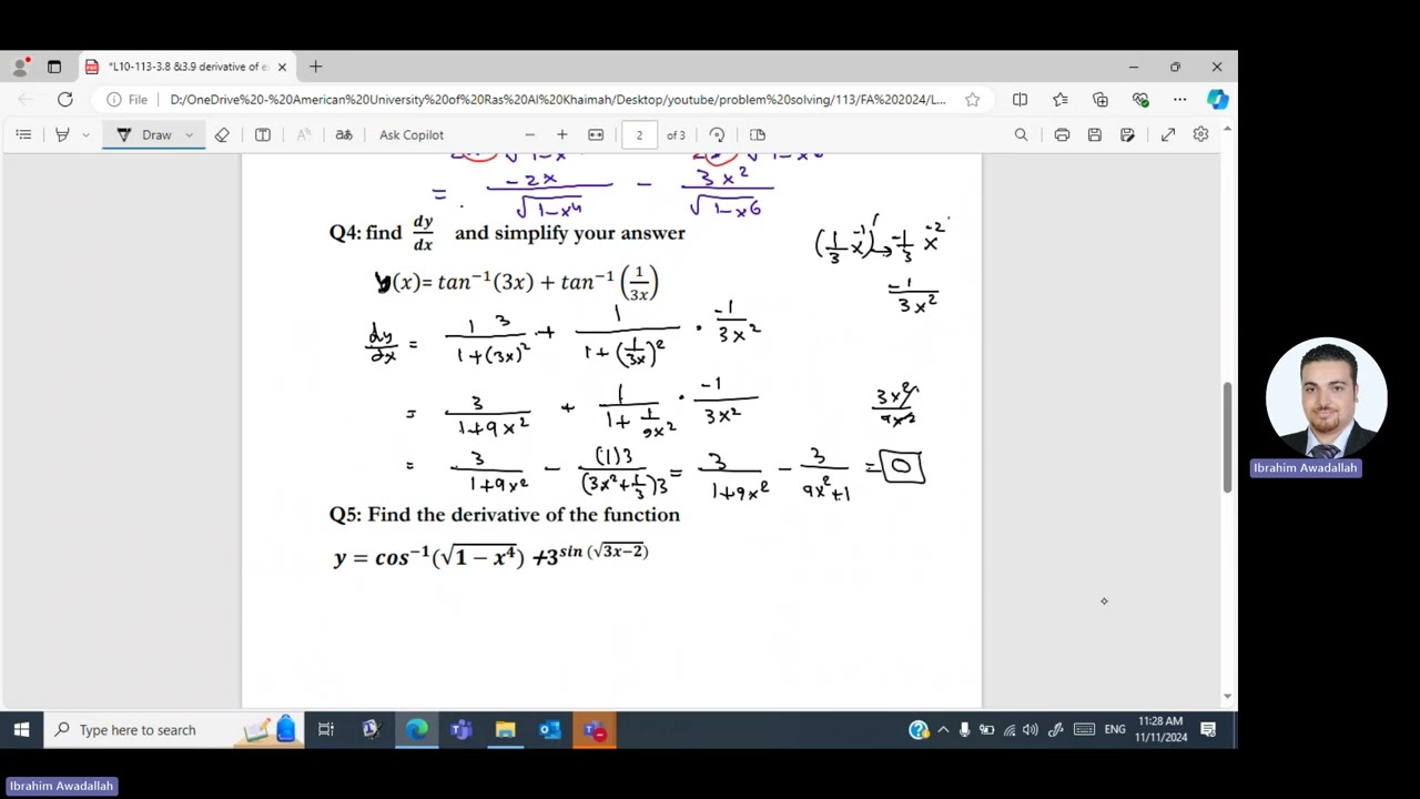 3.8 and 3.9 derivative of exponential, logarithm and inverse trigonometric American university