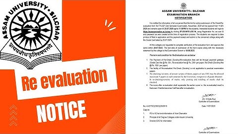 Assam University Silchar || Re evaluation and Recheck Notice released by University ||