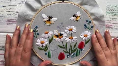 🐝 Busy Bees🌷Tulips and Tiny Flowers Hand Embroidery Tutorial for Beginners | Stitching Along | Part3
