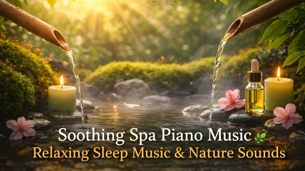 Soothing Spa Piano Music 🌿 Relaxing Sleep Music & Nature Sounds | Calm Bamboo Fountain