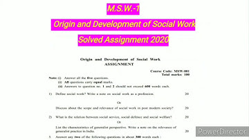MSW 01 Solved Assignment 2020 | MSW 1 Origin and Development of Social Work Solved Assignment 2020