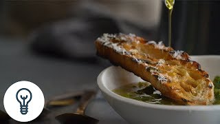 Minty Pea Soup with Parmesan Toasts | Genius Recipes