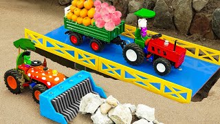 Diy tractor mini Bulldozer making Concrete Bridge | diy mini Tractor Transporting Fruits | HP Mini