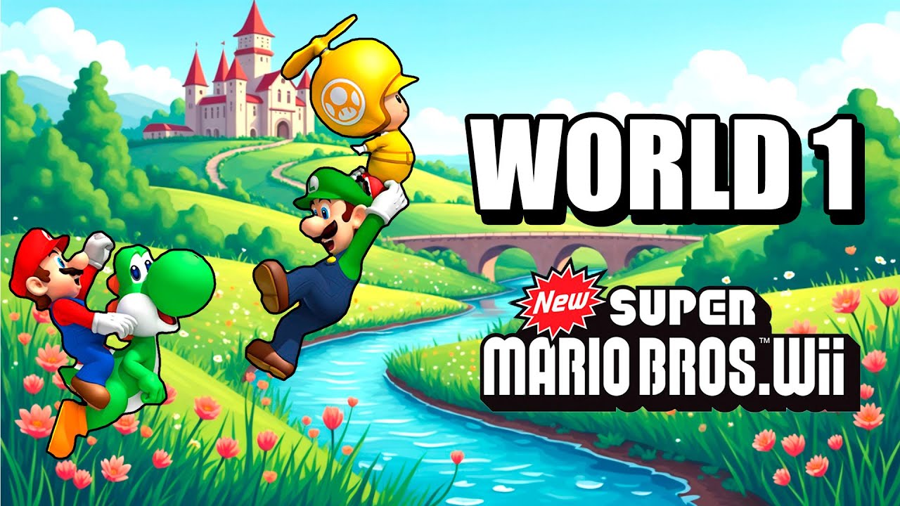 [#1] New Super Mario Bros. Wii Мир 1 100% [2 PLAYERS]