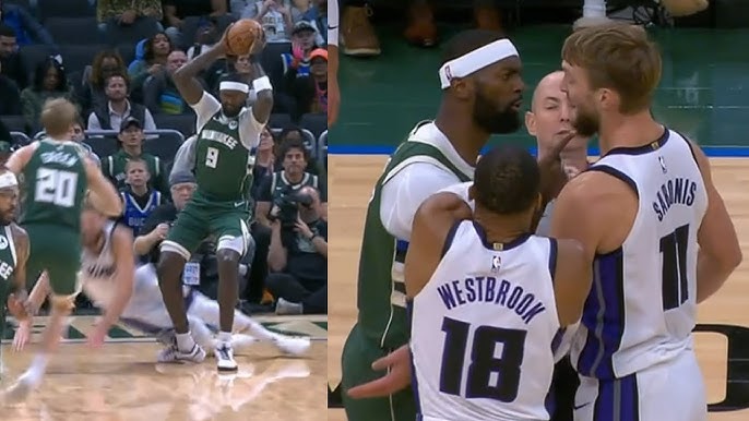 Russell Westbrook tackles Giannis to try stop him and things get heated 👀 - YouTube