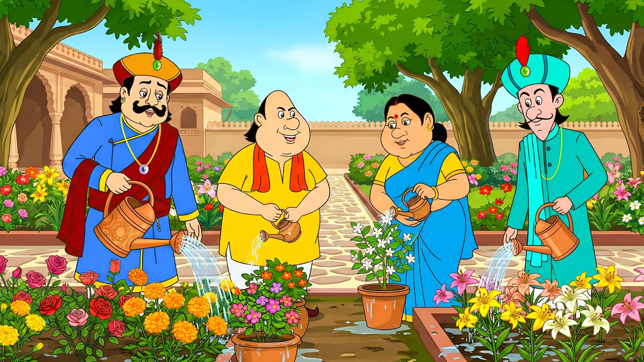 গোপাল ভাঁড়, রাজা এবং তাদের স্ত্রী গোপাল ভাঁড়ের ফুলে পানি দিচ্ছেন। | Gopal Bhar |episode