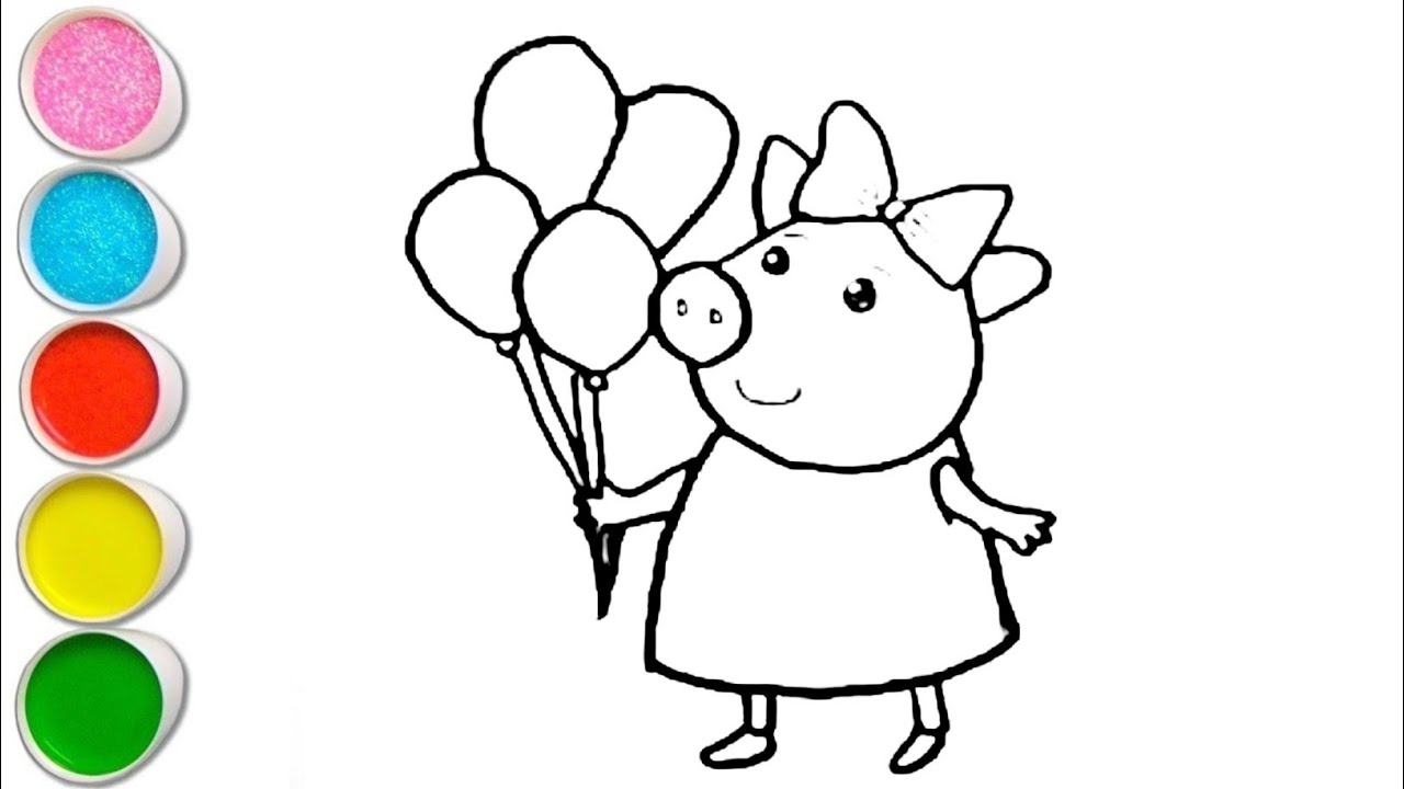 Cute Peppa pig With Balloons Drawing, Painting and Coloring For Kids and Toddlers_ Easy Art 