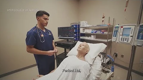 Nursing students work with robots enabled with AI