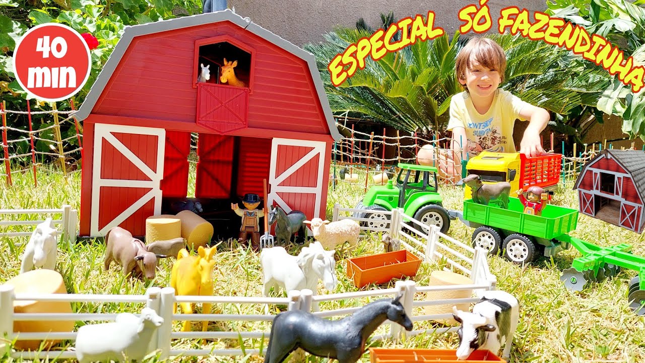 Fazendinha de Brinquedo do Felipe | Boi Vaca Cavalo Caminhão Trator Estábulo | Cow Horse Toy Farm