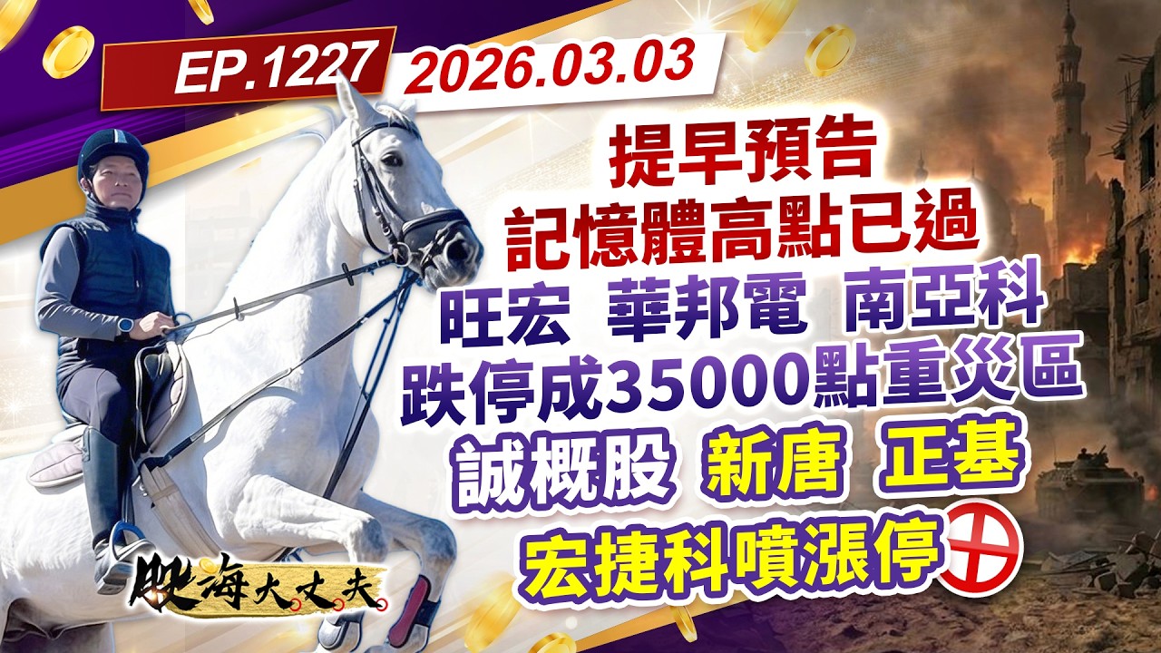 第1227集｜提早預告 記憶體高點已過 旺宏 華邦電 南亞科 跌停成３５０００點重災區 誠概股新唐 正基 宏捷科噴漲停｜20260303｜陳建誠 分析師｜股海大丈夫