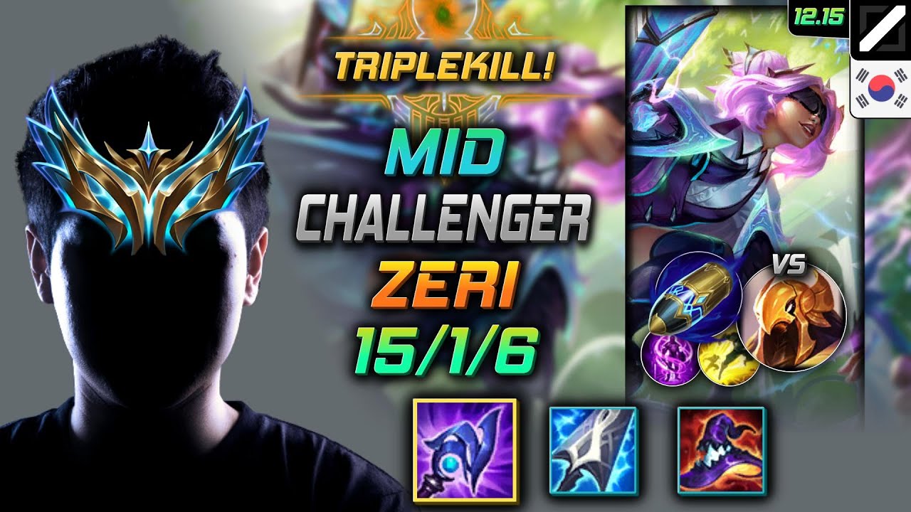 Challenger Mid Зери Буря Людена Удар на опережение - Zeri Mid vs Azir - LOL KR 12.15