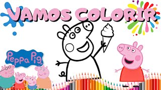 Vamos desenhar e colorir a Peppa Pig e a sua família em um passeio de carro  