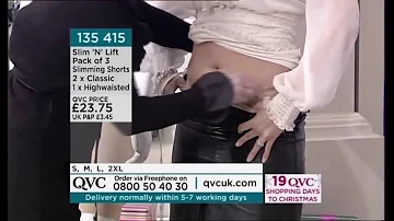 QVC UK presenter Catherine Huntley modelling Slim N Fit in a leather skirt