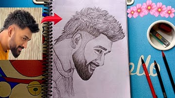 How to draw ms dhoni , outline tutorial, mahi drawing pencil, महेंद्र सिंह धोनी का चित्र कैसे बनाय