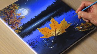 How to Paint an Autumn Night / Acrylic Painting for Beginners