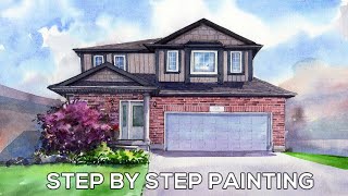 Watercolor Tutorial : How to paint a house from reference photo