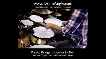 DrumAngle.com Practice Footage: 16th Note Triplet Linear Fill Pattern @120 bpm