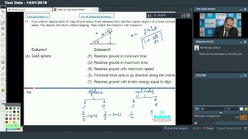 AIATS TEST 2A PAPER 1 CODE C PHYSICS For Class XI Studying JEE ADVANCED  2019 Q16 to 17
