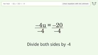 Solve -2(u-3)2=-8: Linear Equation Video Solution | Tiger Algebra