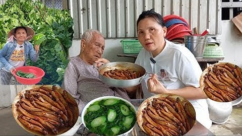 Bà lão 101 tuổi ăn cơm cá bống xệ cá kèo kho tiêu canh rau mồng tơi sau nhà |Món ăn đậm đà rất ngon