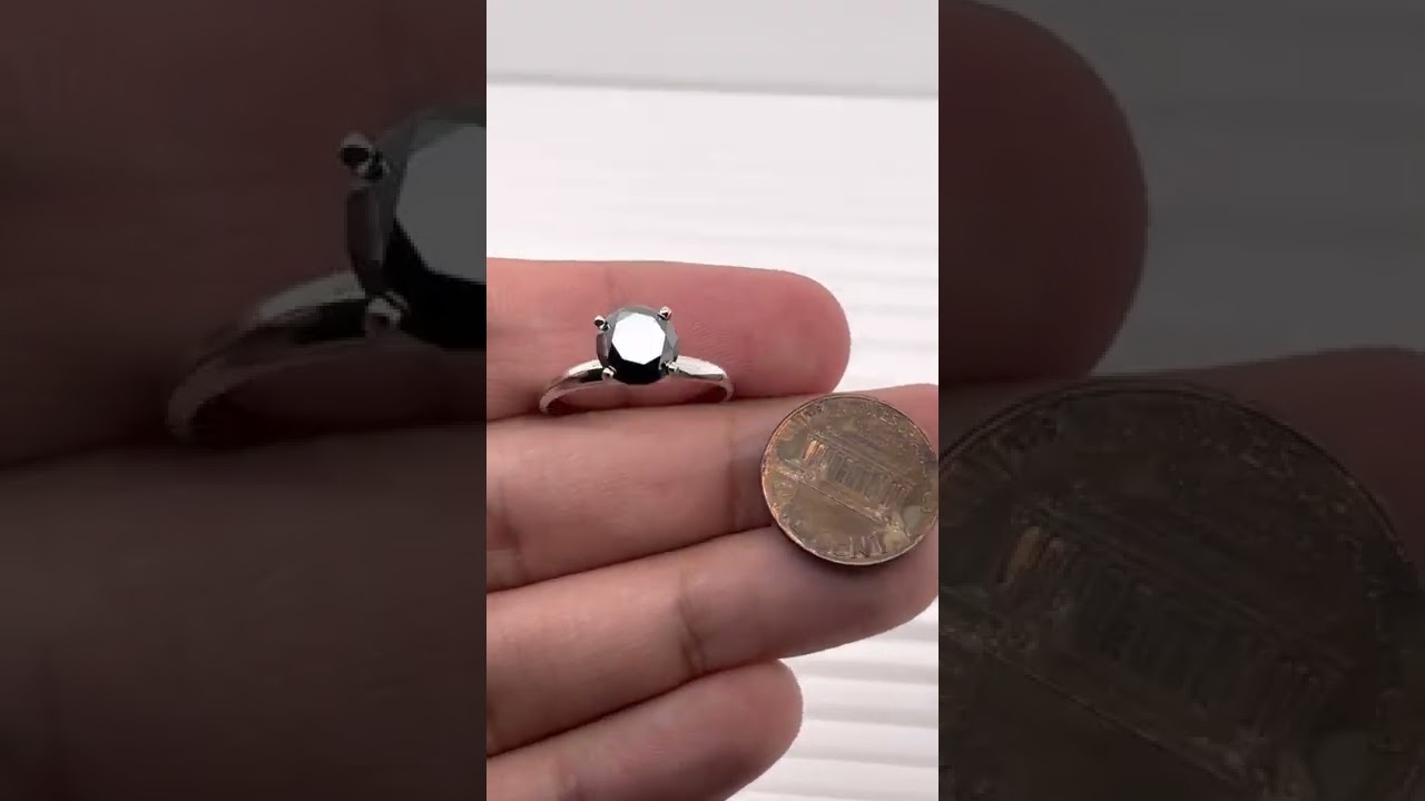 MS3826-9 - 7.90-8.50 mm EGL USA Certified AAA Round Black Diamond Solitaire Ring in 14KW Gold