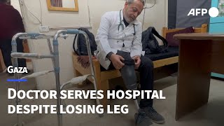 Palestinian doctor continues to serve at Gaza hospital despite losing leg | AFP
Palestinian doctor continues to serve at Gaza hospital despite losing leg | AFP Palestinian doctor continues to serve at Gaza hospital despite losing leg | AFP