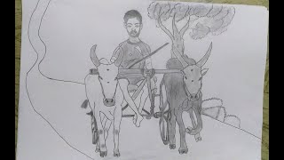 Rekla Race Drawing(Mattu vandi panthayam)bullcart Step by Step Pencil Sketch