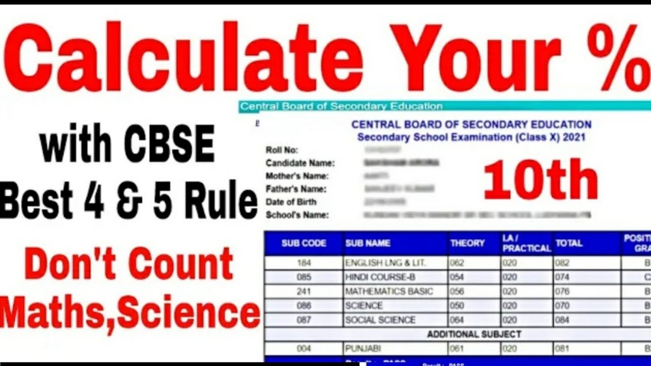Calculate your % with Best 4 & 5 Rule of CBSE Class-10 - YouTube
