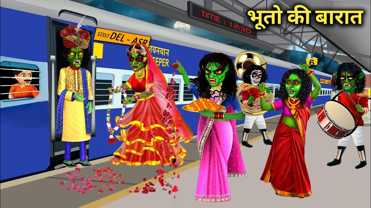       Procession of ghosts at the railway station  Witch Cartoon Stories