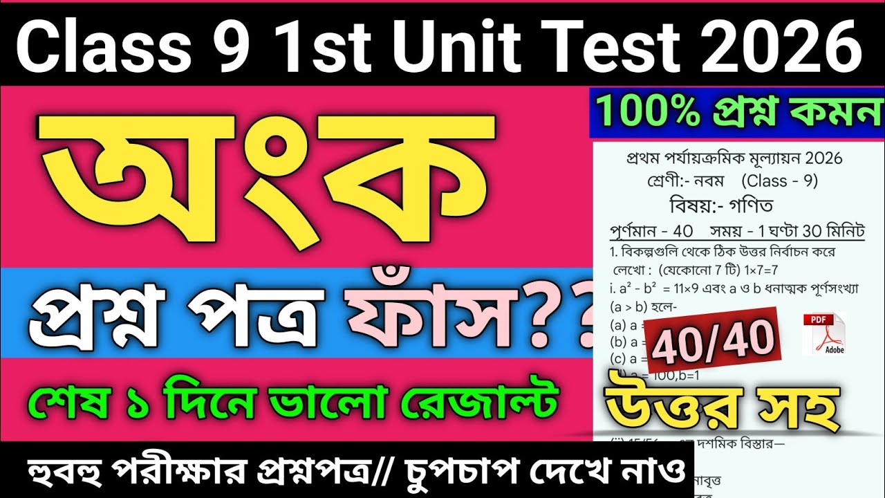 Class 9 Math 1st Unit Test Suggestion 2026 | class 9 math 1st unit test ...