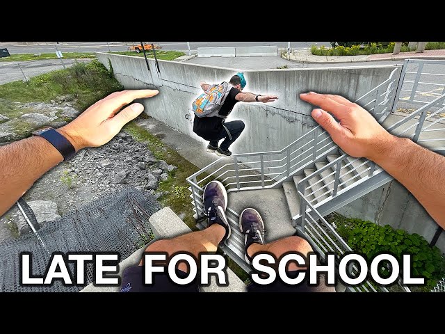 We're BOTH Late For School Parkour POV class=