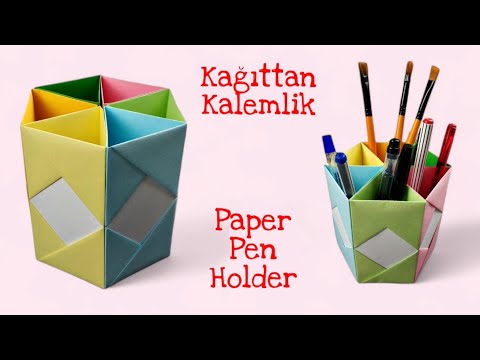 Kağıttan Kalemlik Yapımı - Origami Kalemlik Nasıl Yapılır - Kolay Kalemlik Yapımı- Paper Pen Holder