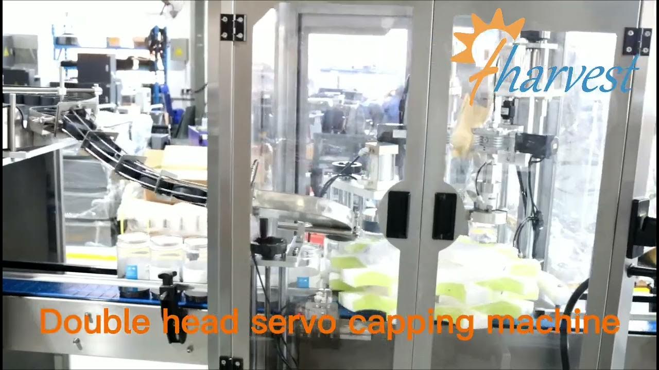 Fully automatic double head servo motor gripping,screwing and capping machine,jar capper