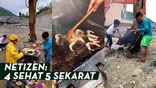 BURUH TAMBANG Masak Mie Hingga Udang Pakai Bucket Excavator, Netizen: 4 Sehat 5 Sekarat