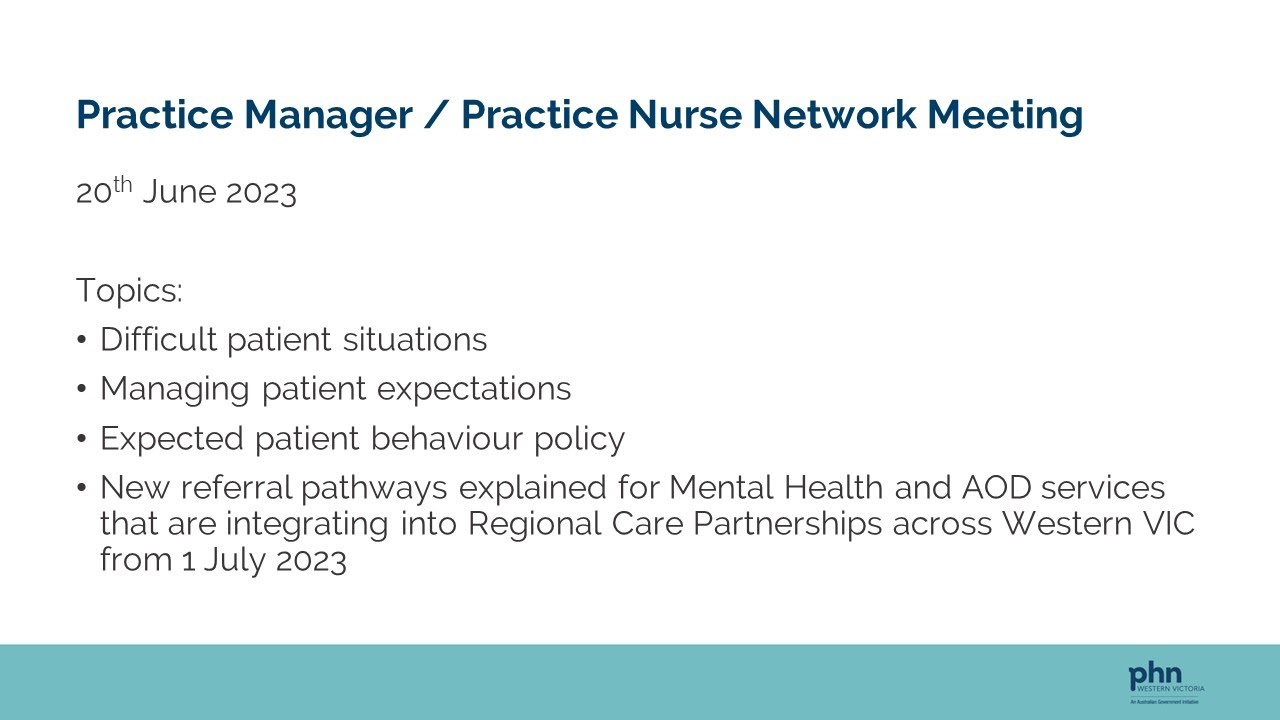 Practice Manager and Practice Nurse Network Meeting 2023.06.20 